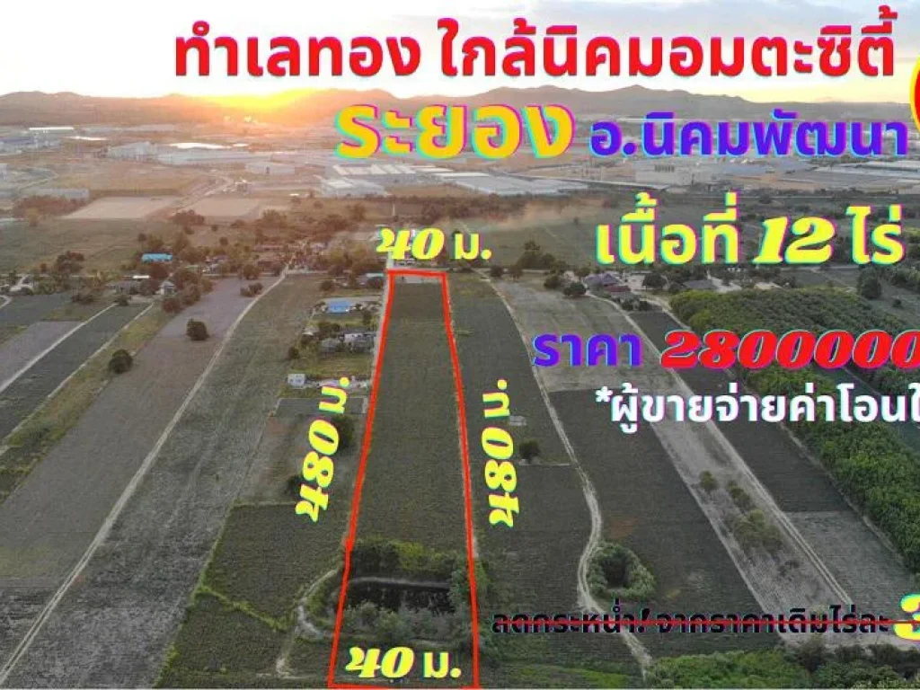 ขายที่ดินระยอง ใกล้นิคมอมตะซิตี้ เนื้อที่ 12 ไร่ ตพนานิคม อนิคมพัฒนา จระยอง ทำเลเหมาะสร้างโรงงาน โกดัง บ้านจัดสรร