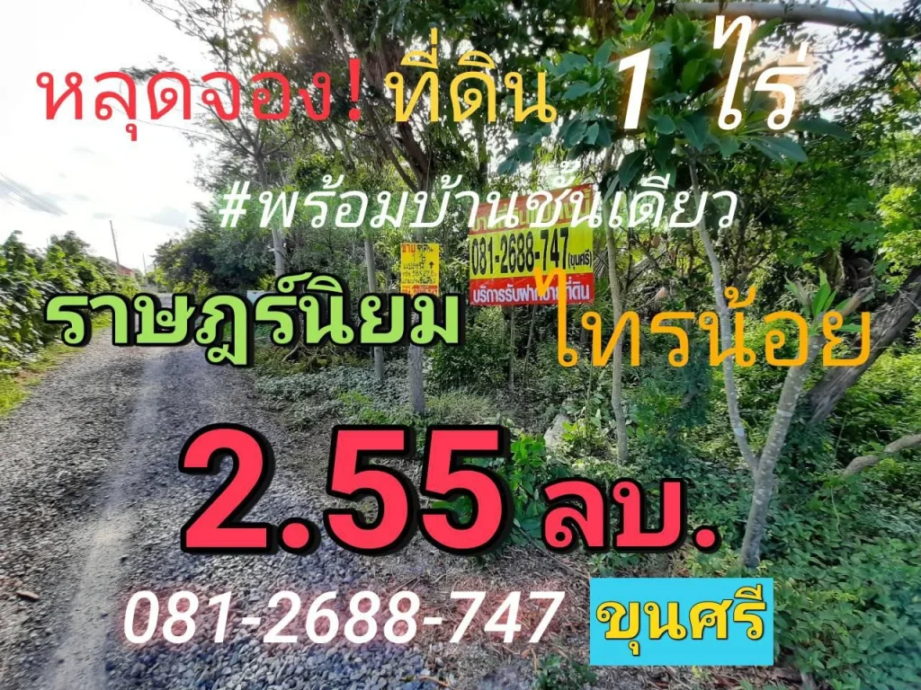 หลุดจอง ที่ดิน 1 ไร่ พร้อมบ้านปูนชั้นเดียว 1 หลัง ใกล้อนามัยวัดราษฎร์นิยม อไทรน้อย จนนทบุรี