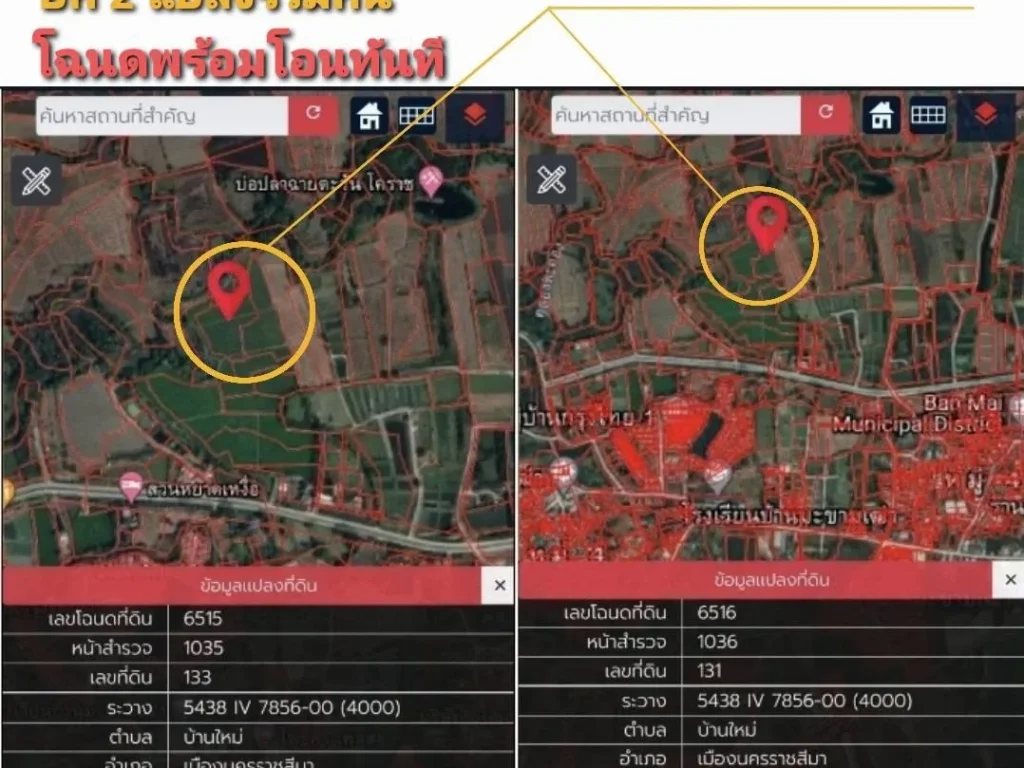 ขายที่ดินโคราชยก 2 แปลงรวมกัน 11-2-52 ไร่ โฉนดพร้อมโอนทันที