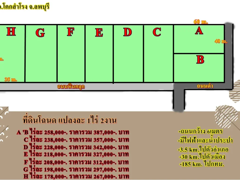 ที่ดินโฉนด แปลงละ 1 ไร่ 2 งาน  ตคลองเกตุ อโคกสำโรง จลพบุรี