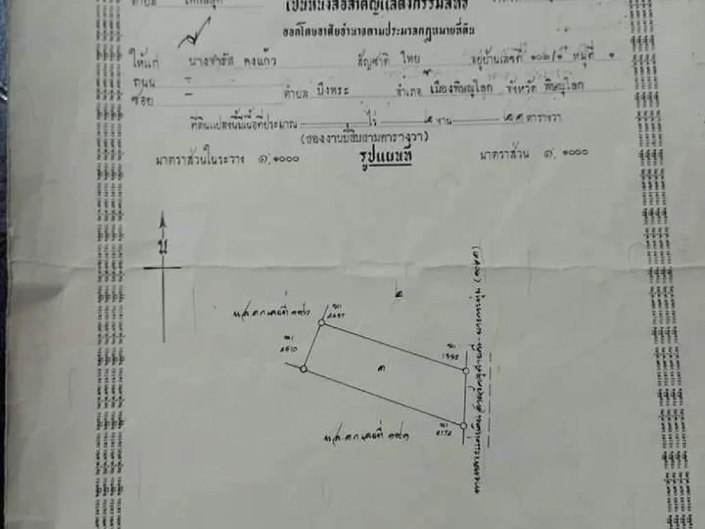 ขายที่ดินติดถนนพิษณุโลกบางกระทุ่ม