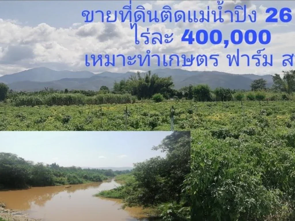 ขายที่ดินติดแม่น้ำปิง 26 ไร่ ไร่ละ 400000 เหมาะทำเกษตร ฟาร์ม สวน