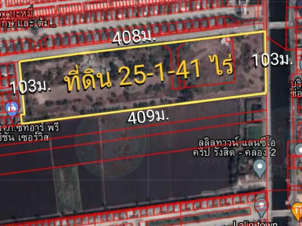 ขายที่ดิน 25-1-41ไร่ ติดถนนเลียบคลองสอง อคลองหลวง จปทุมธานี