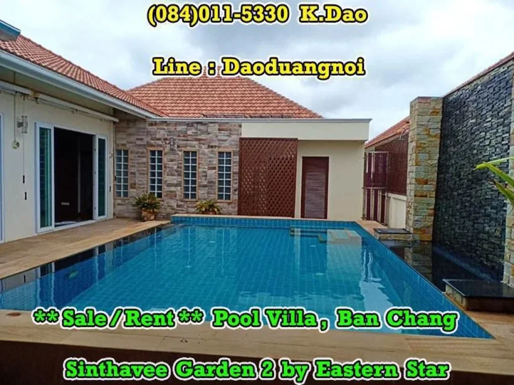 Sinthavee Garden 2 Pool Villa Ban Chang SaleRent Rental Fee 40000 Baht Sales Price 55 MB