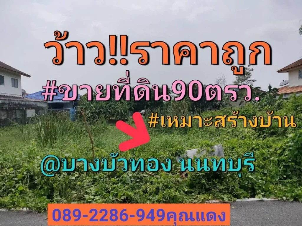 ขายที่ดิน 90ตรวแปลงสวยขนาด 115x31มเหมาะสร้างที่อยู่อาศัย