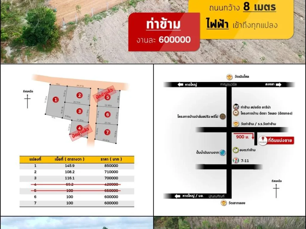 ที่ดินแบ่งขาย ท่าข้าม งานละ 6 แสน ทำเลดี