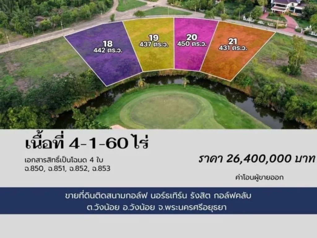 ขายที่ดินติดสนามกอล์ฟ นอร์ทเทิร์น รังสิต กอล์ฟ คลับ วังน้อย