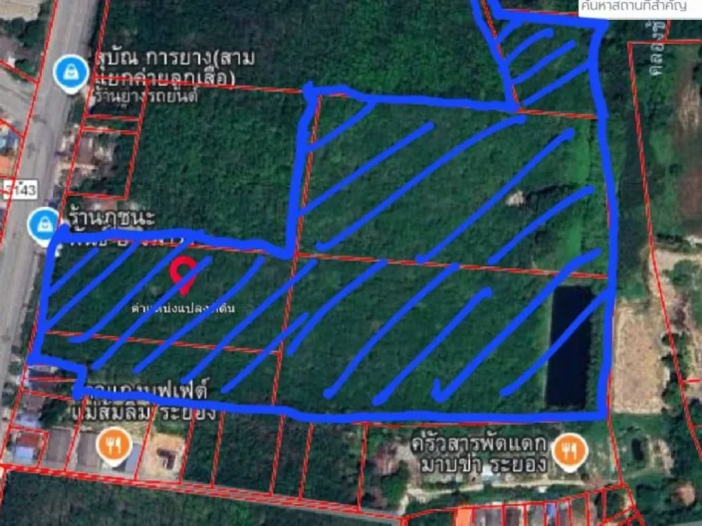 ให้เช่าที่ดิน 54 ไร่ ติดถนนใหญ่ ใกล้นิคมพัฒนา ระยอง