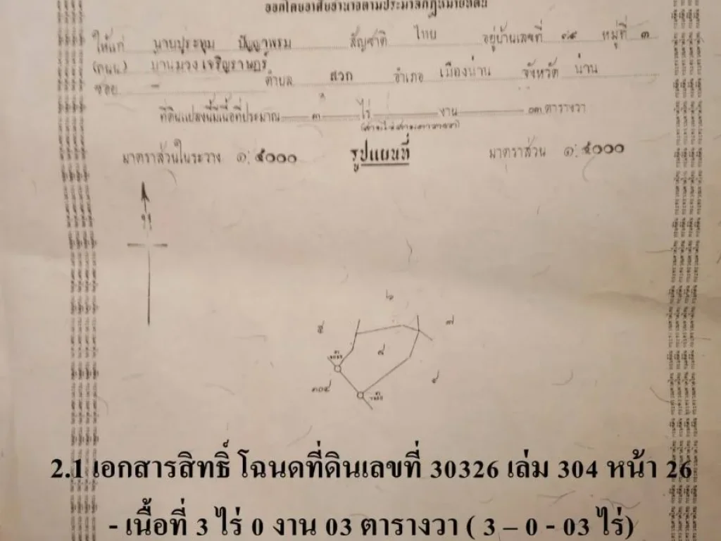 ขายที่ดินจน่าน15-1-77 ไร่