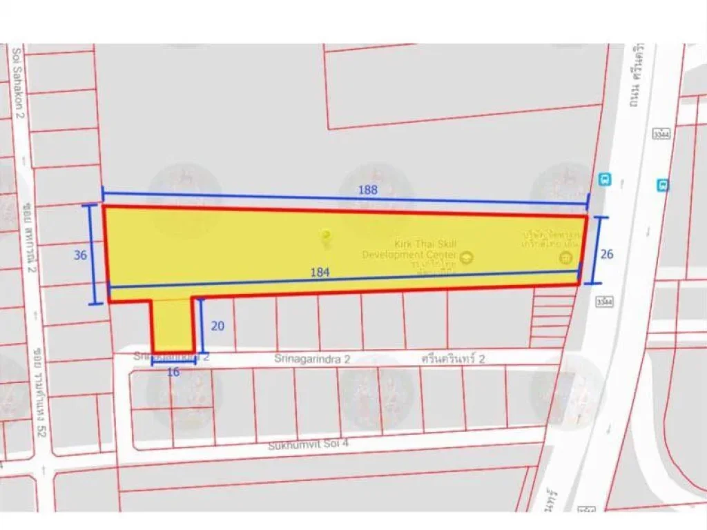 ขายที่ดิน ติดถนนศรีนครินทร์ เนื้อที่ 3-3-89 ไร่ ติดมอเตอร์เวย์บริษัท เออีซีมาร์เก็ตติ้งโฮม