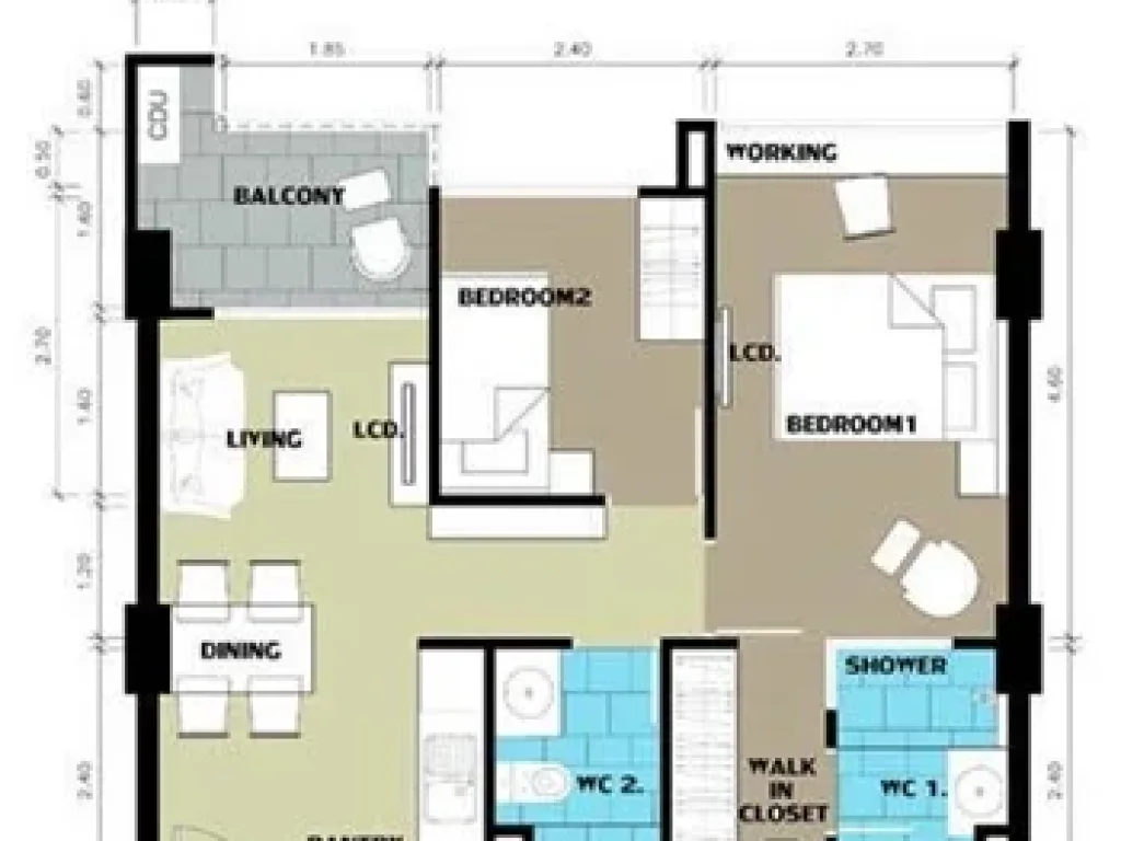 Airlink resident ร่มเกล้า 2 ห้องนอน คอนโดให้เช่าใกล้สนามบิน