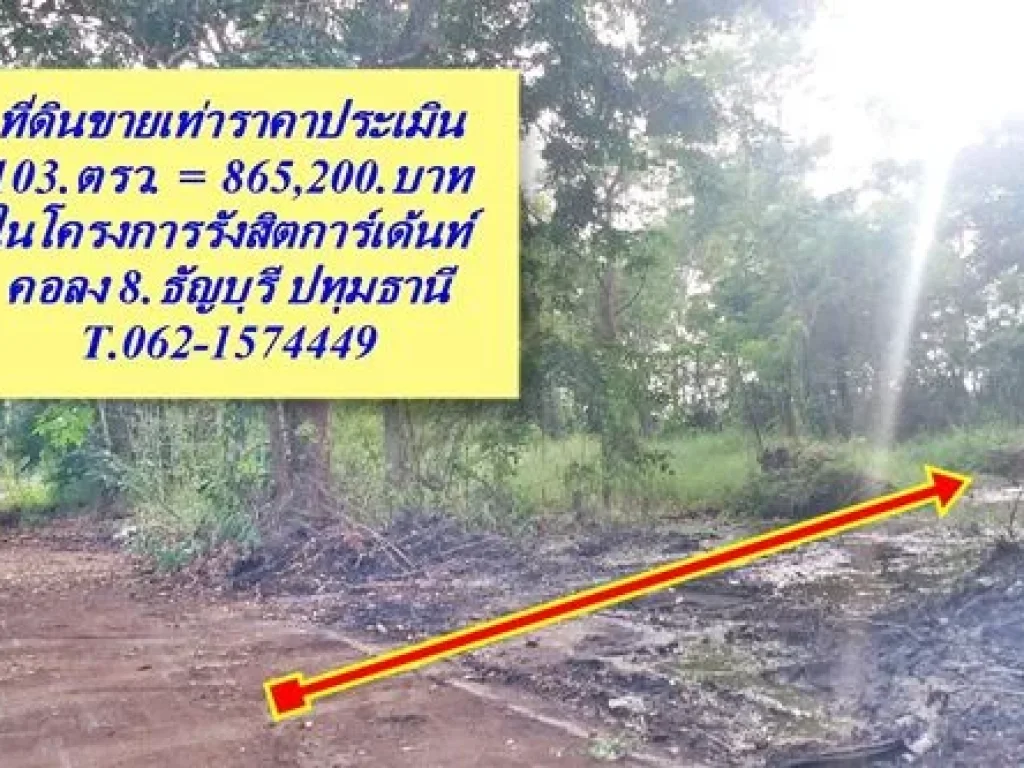 ที่ดินขายเท่าราคาประเมิน คลองแปด สดผ่อน ได้ T062-1574449