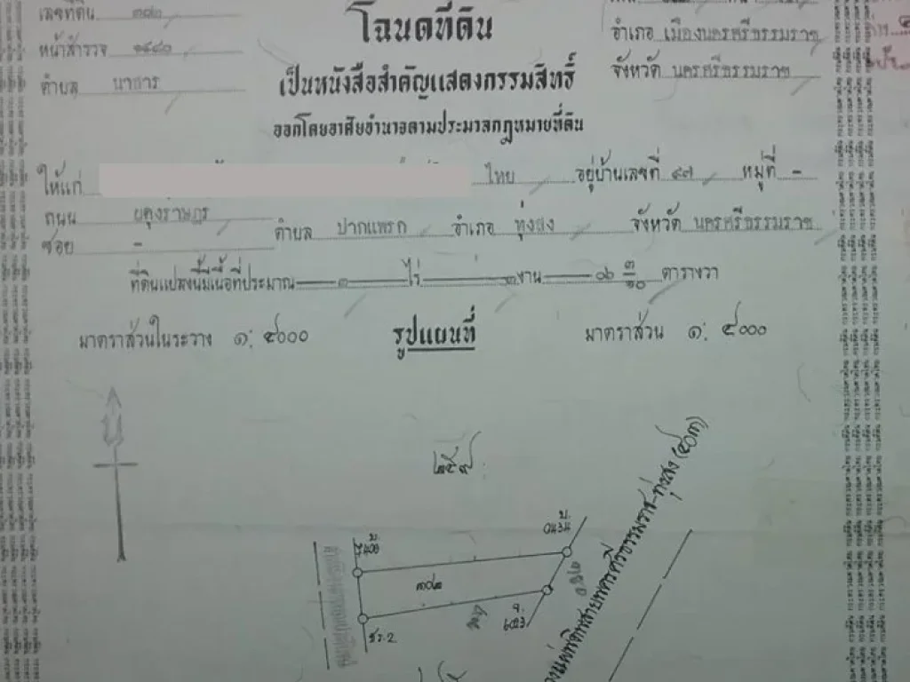 ที่ดินติดถนนสายนคร-ทุ่งสง ตรงข้ามมหาวิทยาลัยสงฆ์ ใกล้แยกนาพรุ อำเภอพระพรหม นครศรีธรรมราช