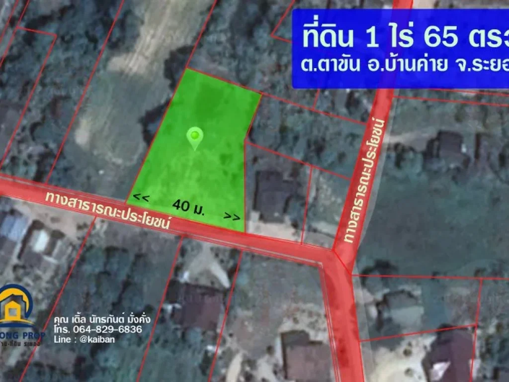 ขายที่ดิน 1 ไร่ 65 ตรว ตำบลตาขัน อบ้านค่าย จังหวัดระยอง