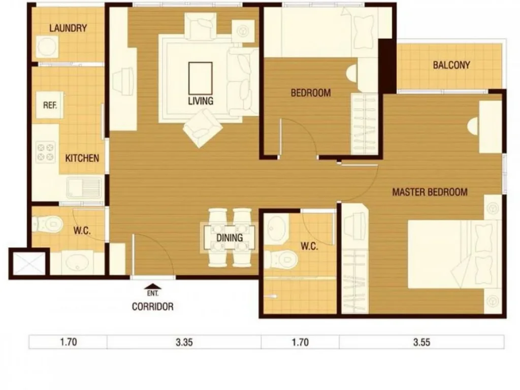 Sale Lumpini Ville Ramkhamhaeng 44 Building B corner room 2 bedroom 64 sqm 12 fl code S-K9091