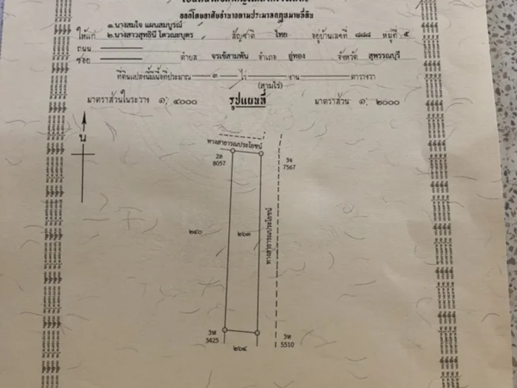 ขายที่ดิน 200 ตารางวา อหนองหญ้าไซ จสุพรรณบุรี เป็นที่ดินเปล่า ฟรีค่าโอน