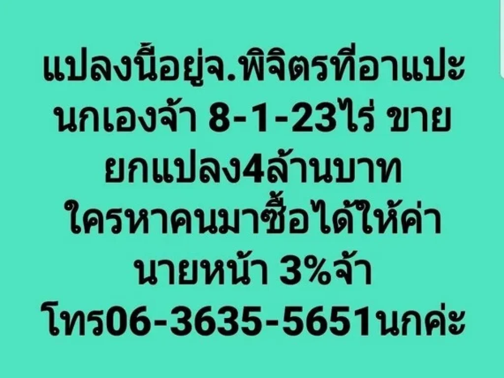 ไร่ ขายยกแปลง4ล้านบาท ฟรีโอน แปลงนี้อยู่ จพิจิตร