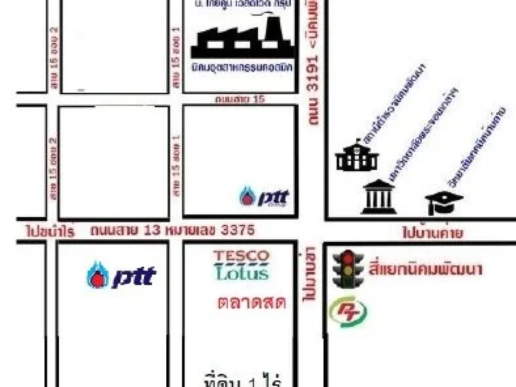 ขายที่ดินหลังตลาดนิคมพัฒนา ติดถนนคอนกรีต เนื้อที่ 400 ตรว