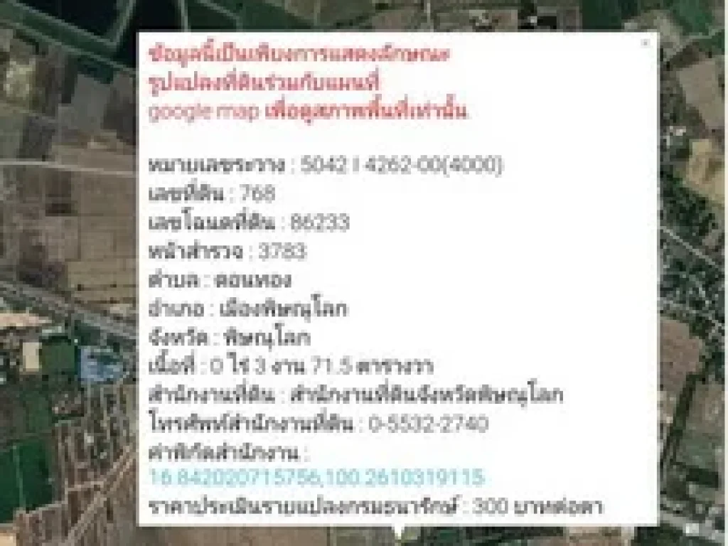 ขายที่ดิน734ตารางวา โซนสี่แยกประโดกห่าง 50เมตร อเมือง จพิษณุโลก