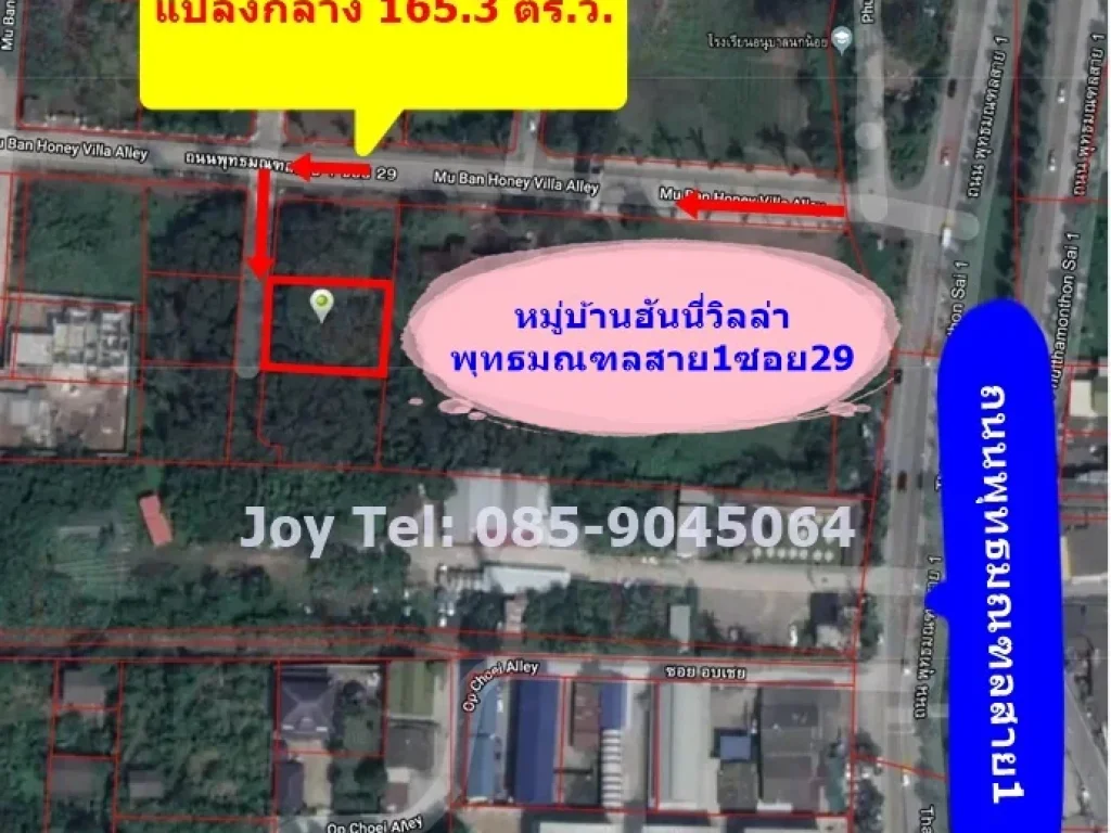 ขายที่ดิน พุทธมณฑลสาย1 ถมแล้ว 1653 ตรว ฮันนี่วิลล่า เหมาะสำหรับสร้างบ้าน ตรวละ 55000 บาท