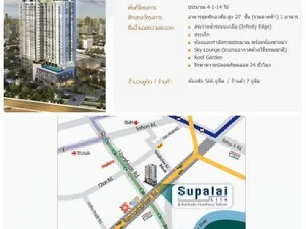 Sell New Condo Supalai Lite Ratchada- Narathivas-Sathorn 35m2 Good location High floor