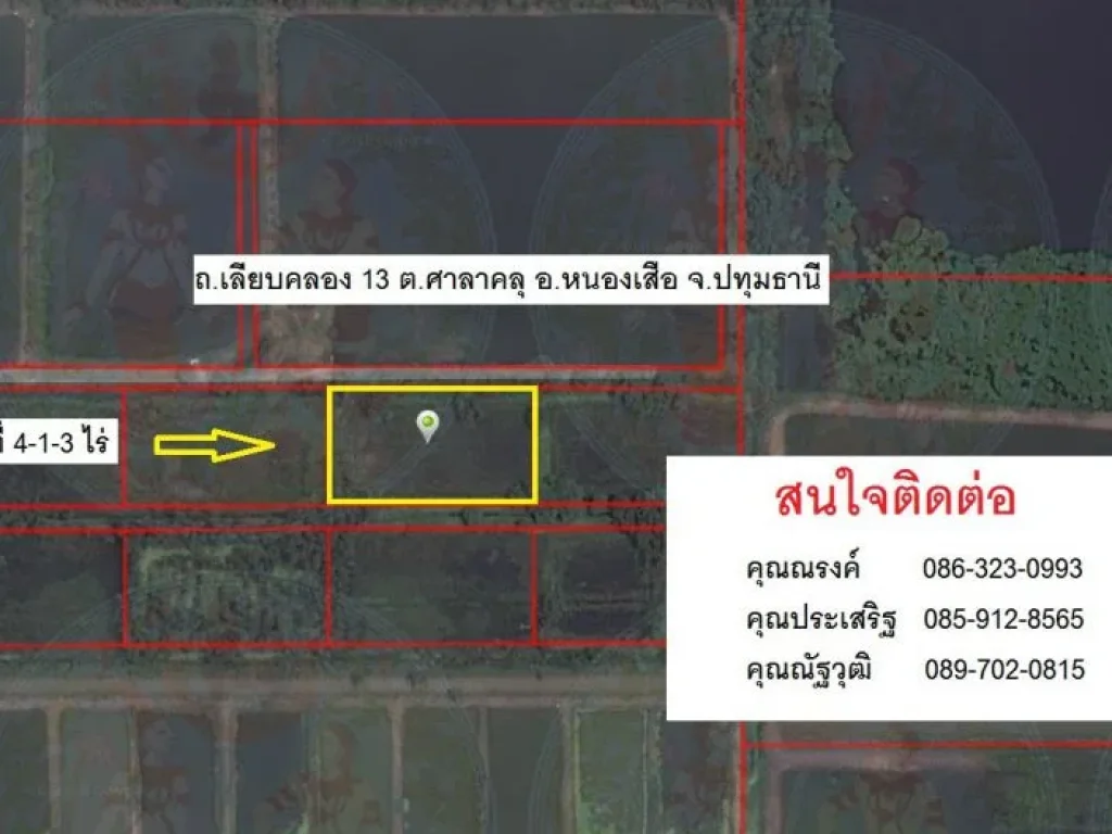 ขายทีดิน 4 ไร่ คลอง 13 ฝั่งตะวันออก ถนนคลองสิบสาม หนองเสือ ปทุมธานี