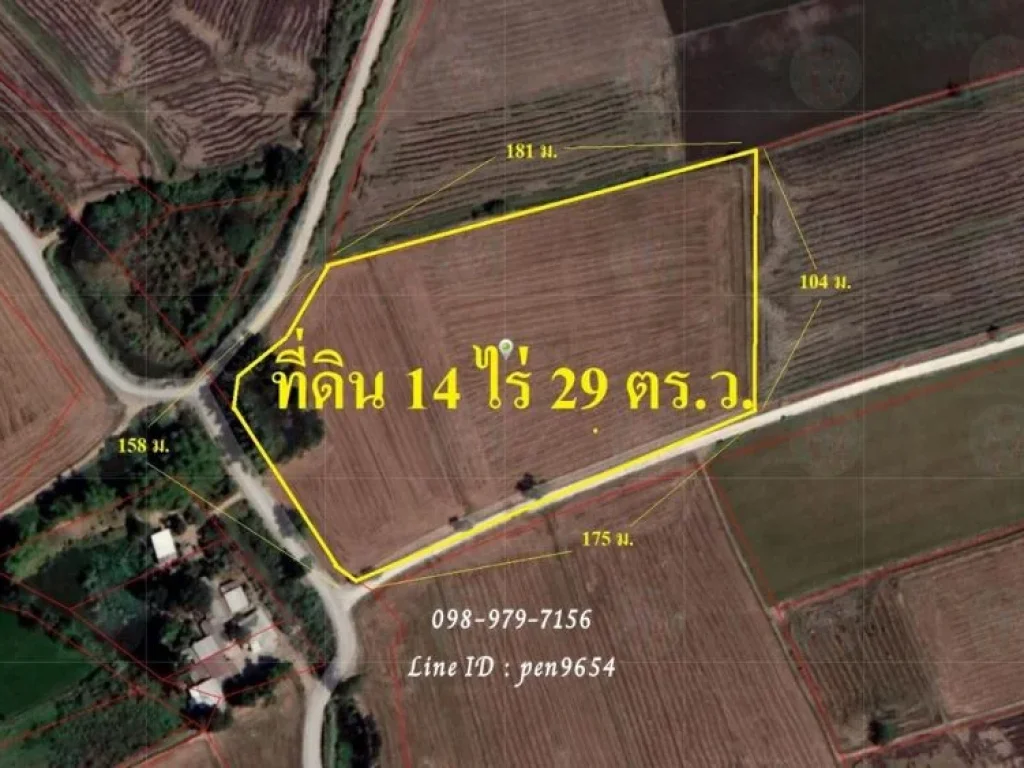 ขายที่ดิน 14 ไร่ 29 ตรว ตำบลวัดไทร ตะเคียนเลื่อน น้ำไฟพร้อม ผังสีชมพู