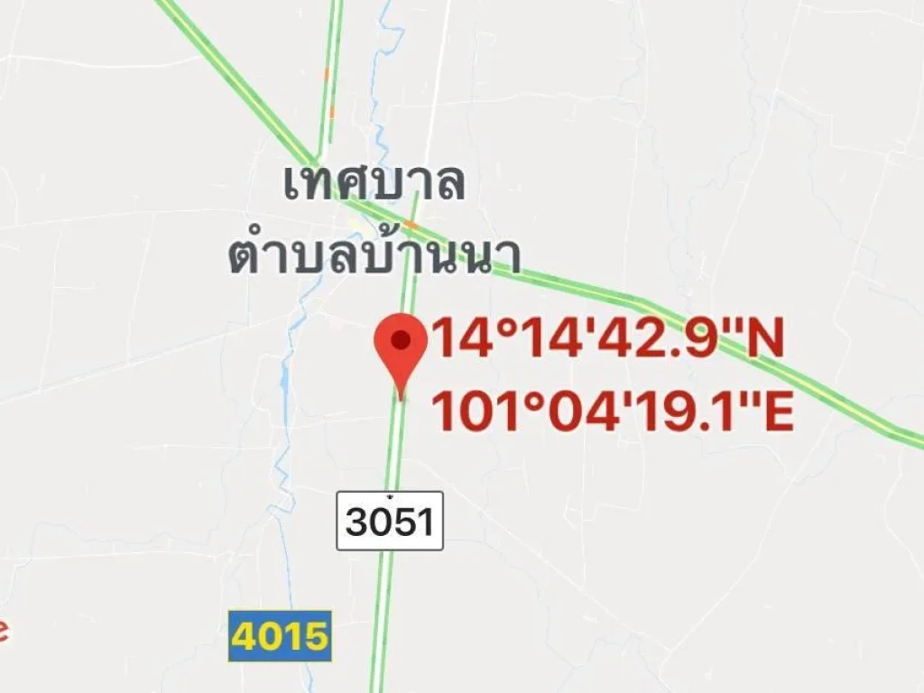 ขายที่ดินเปล่าถมแล้ว 4 ไร่ 1082 ตรวา ติดถนน 4 เลน สายบ้านนา-บางอ้อ ใกล้ตลาดบ้านนา นครนายก