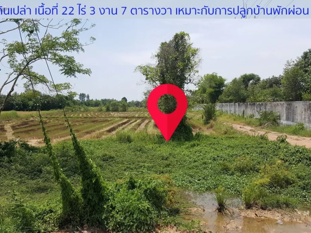 ขายที่ดิน ศรีนาวา เป็นที่ดินเปล่า ติดถนนใหญ่ 4 เลน ศรีนาวา-ท่าด่าน พท 22-3-7 ไร่