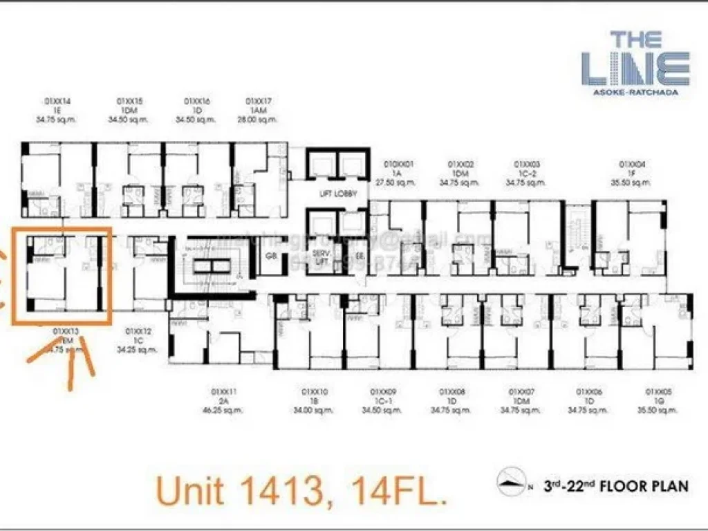 ขายดาวน์ The Line อโศก-รัชดา ใกล้ MRT พระราม 9 ชั้น 14 ตำแหน่ง 13 ทิศตะวันออก ราคาเท่าทุน