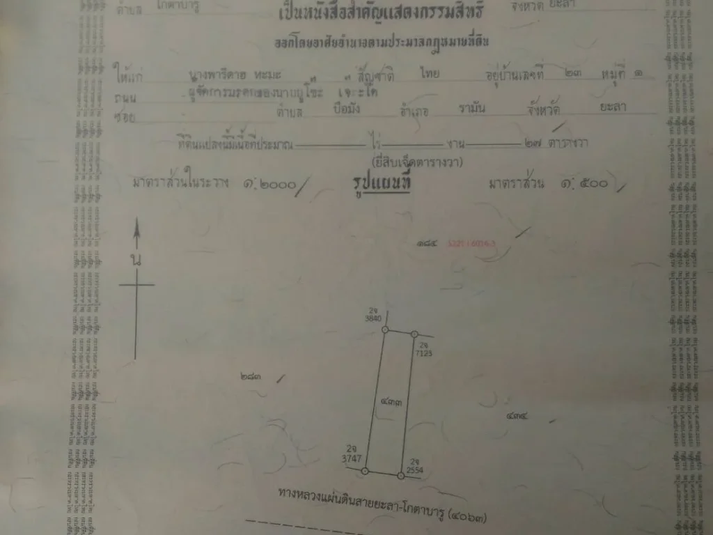 ที่ดินติดถนนใหญ่ ยะลา-รามัน เนื้อที่ 27 ตารางวา