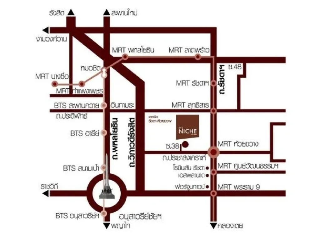 NC182 คอนโด The Niche รัชดา-ห้วยขวาง THE NICHE RATCHADA-HUAYKWANG ให้เช่า 1 นอน 1 น้ำ ขนาด 35 ตรม ชั้น 8 ใกล้ MRT ห้วยขวาง