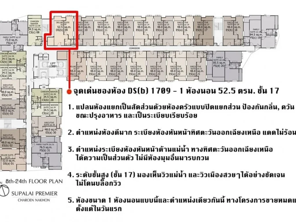 ขายดาวน์คอนโดศุภาลัย พรีเมียร์ เจริญนคร ติดรถไฟฟ้าสายสีทอง 1 ห้องนอน 525 ตรมชั้น 17 ตำแหน่งห้องสวยและหายากมาก ทิศตะวันออกเฉียงเหนือ