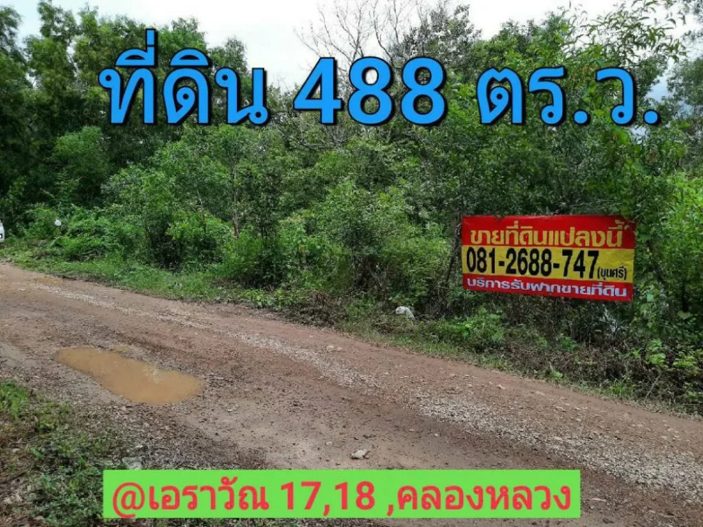 ขายที่ดินราคาถูก 488 ตารางวา ซอย เอราวัณ 1718 อำเภอ คลองหลวง จังหวัด ปทุมธานี