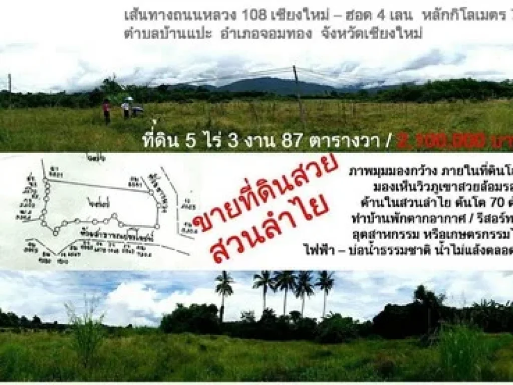 ขาย ที่ดินสวยสวนลำไย 5-3-87 ไร่ วิวภูเขาสวย ตบ้านแปะ อจอมทอง จเชียงใหม่