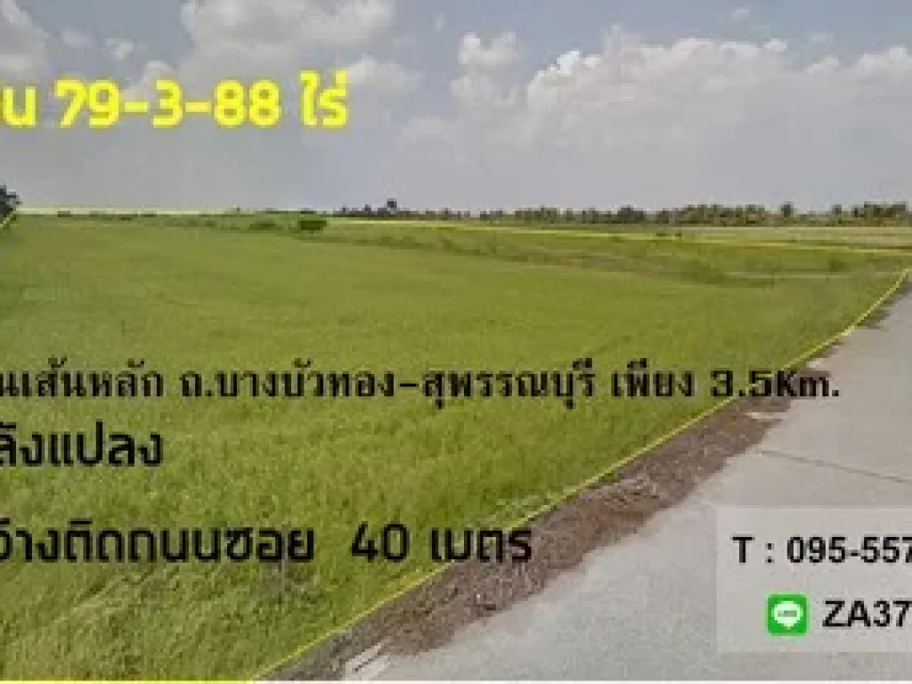 ขาย ที่ดิน 79ไร่ หน้ากว้างติดถนน 2ด้าน โซนเส้นหลัก ถบางบัวทอง-สุพรรณบุรี ไทรน้อย ขายถูกต่ำกว่าราคาประเมิน