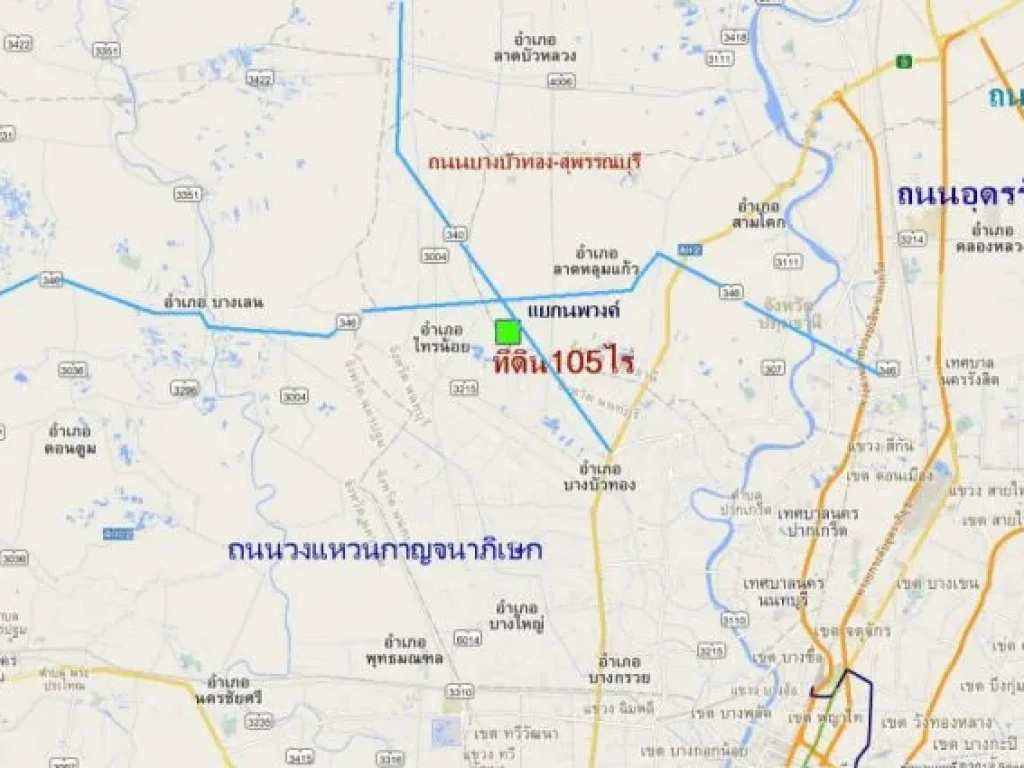 ขายที่ดิน105ไร่ แยกนพวงค์ หน้ากว้าง120มอลาดหลุมแก้ว