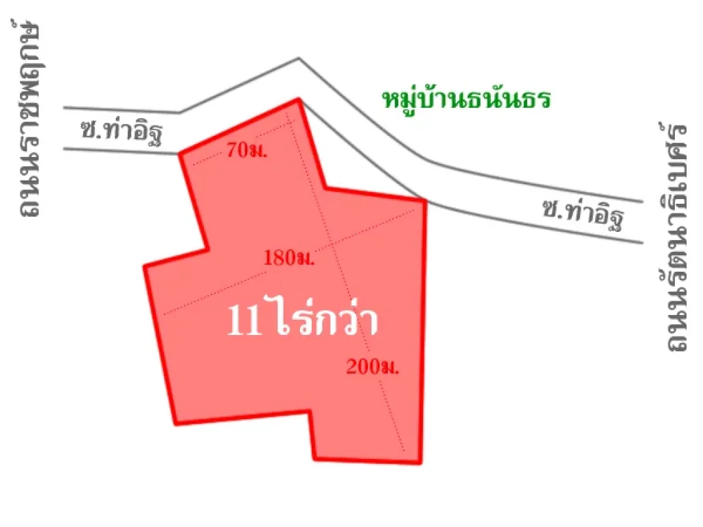 ถูกที่สุดในซอยท่าอิฐ นนทบุรี 11 ไร่กว่า หน้ากว้าง 70 เมตร ใกล้รถไฟฟ้า BTS เข้า-ออกได้หลายทาง