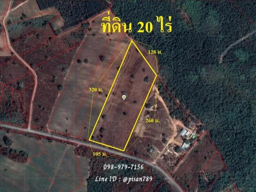 ขายที่ดินอำเภอแปลงยาว 20 ไร่ หน้าติดถนนหลังติดถูเขา ผังสีเหลืองอ่อน