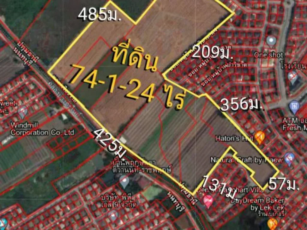 ขายที่ดิน 74-1-24 ไร่ ติดถนนสะพานนนทบุรี-บางบังทอง 345 ติดหมู่บ้านปาริชาต ตบางคูวัด อเมืองปทุมธานี จปทุมธานี