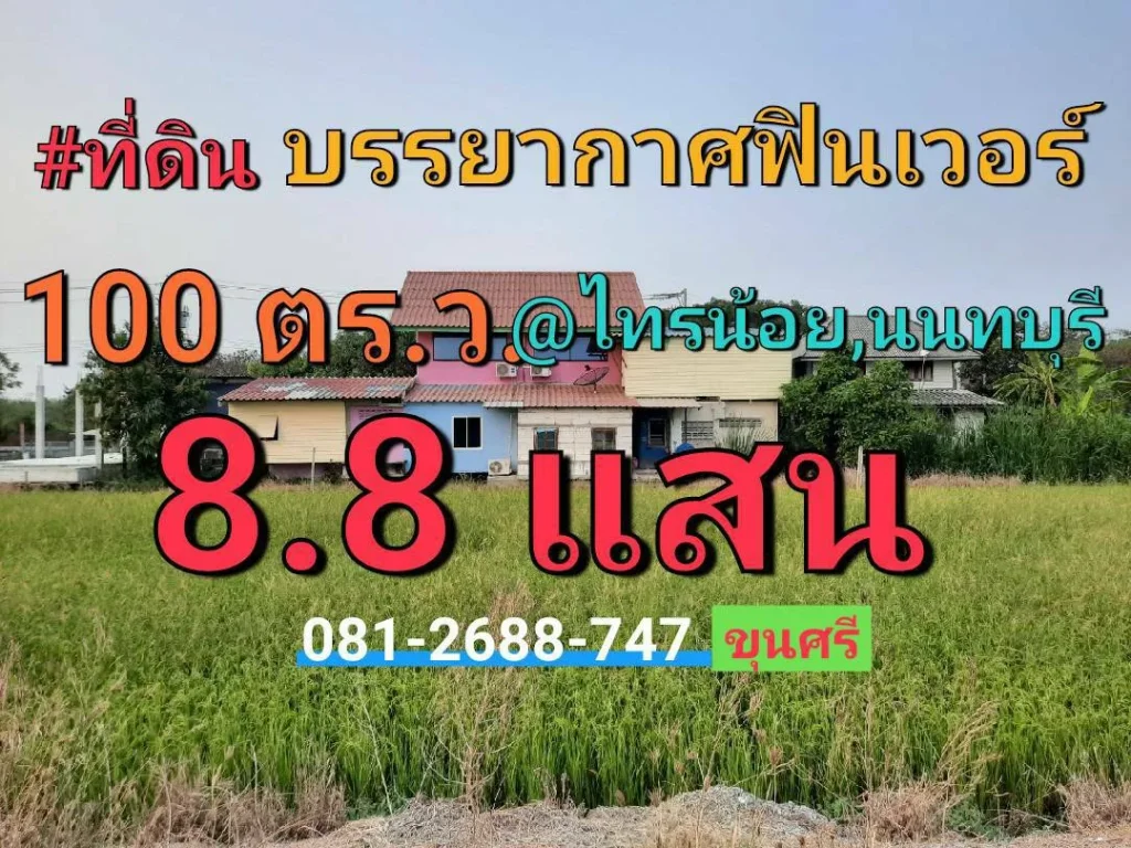 ขายที่ดินสร้างบ้านสวน 100 ตารางวา ติดถนนลาดยาง ตำบล หนองเพรางาย อำเภอไทรน้อย นนทบุรี