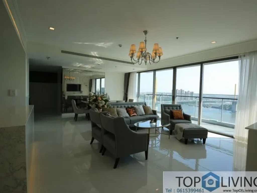 A luxurious 3 bedrooms bathrooms condo with large balcony overlooking onto the Chao Phraya River