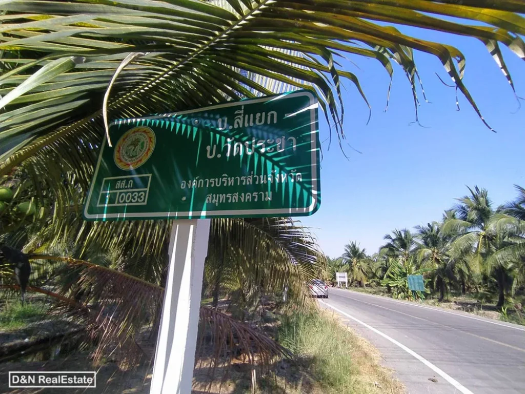 ขาย ที่ดิน 29 ไร่ สวนมะพร้าว ยี่สาร อัมพวา สมุทรสงคราม ใกล้วัดสี่แยก ติดถนนลาดยาง ติดคลอง เหมาะลงทุน