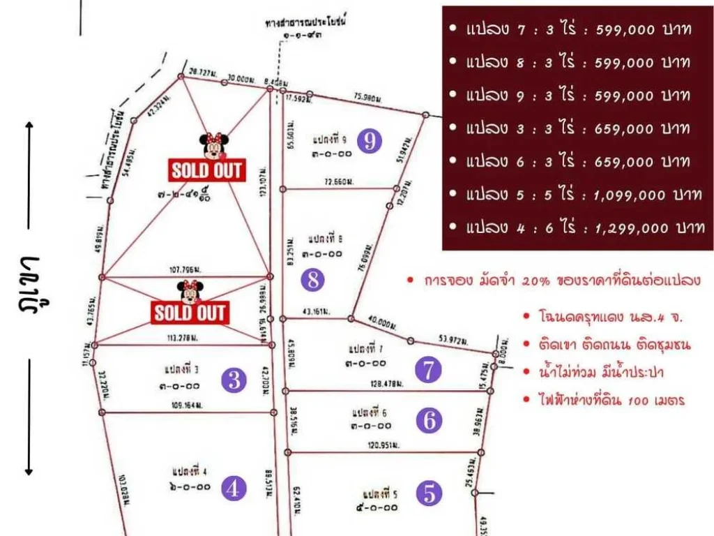 ขายที่ดิน 3 ไร่ โฉนดครุฑเเดง นส 4 จ ขายยกแปลง ฟรีโอน ติดเขา ติดถนน มีน้ำประปา ไฟฟ้า เหมาะสร้างบ้านสวนเกษตร บรรยากาศดี น้ำไม่ท่วม