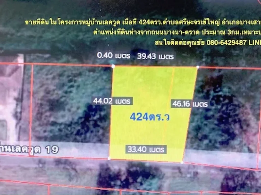 ขายที่ดิน 424ตรวในโครงการเลควูด บางเสาธง สมุทรปราการ