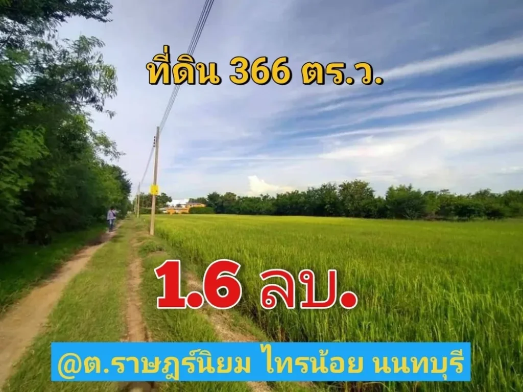 ขายถูก ที่ดิน 366 ตารางวา ใกล้ถนน340 เหมาะสร้างบ้านสวน ตราษฎร์นิยม อไทรน้อย จนนทบุรี