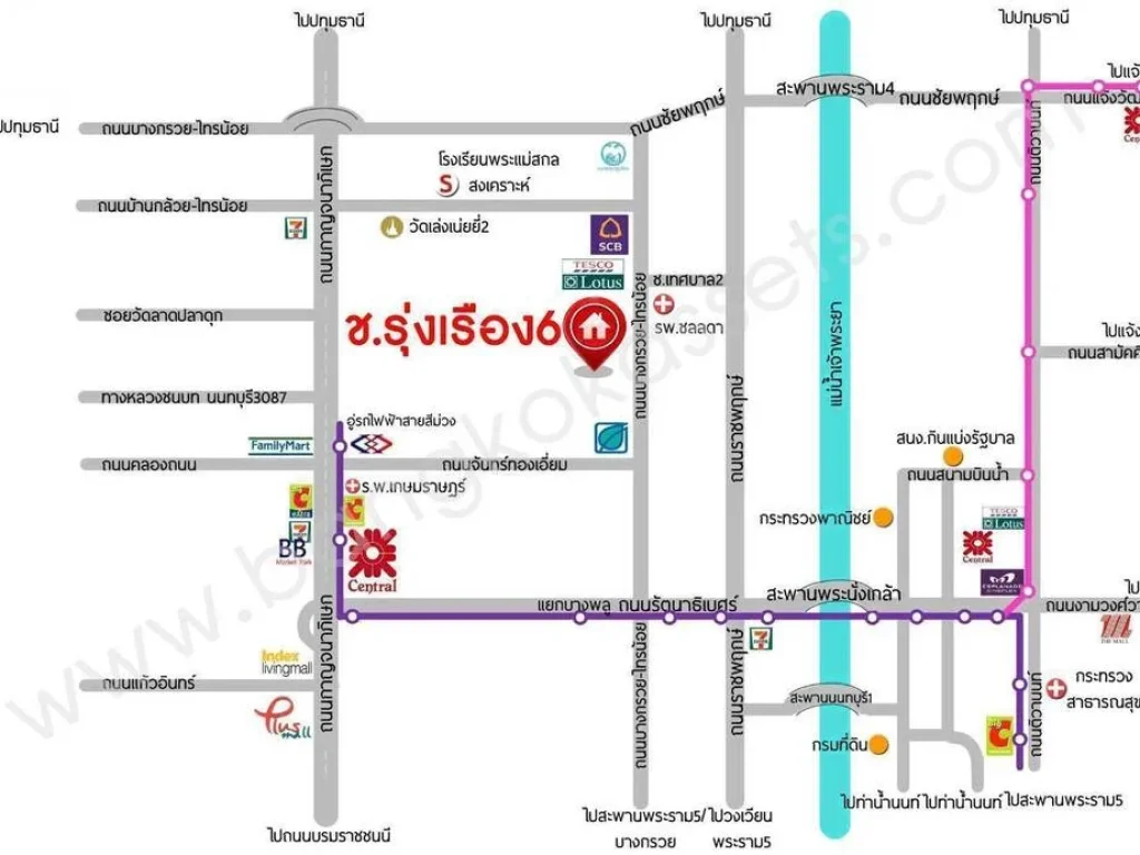 ขายที่ดิน บางบัวทอง ริมถนนบางกรวยไทรน้อย 6 เลน 965 ตรว 2ไร่ 1งาน 65ตรว ตรวาละ 130000 บาท