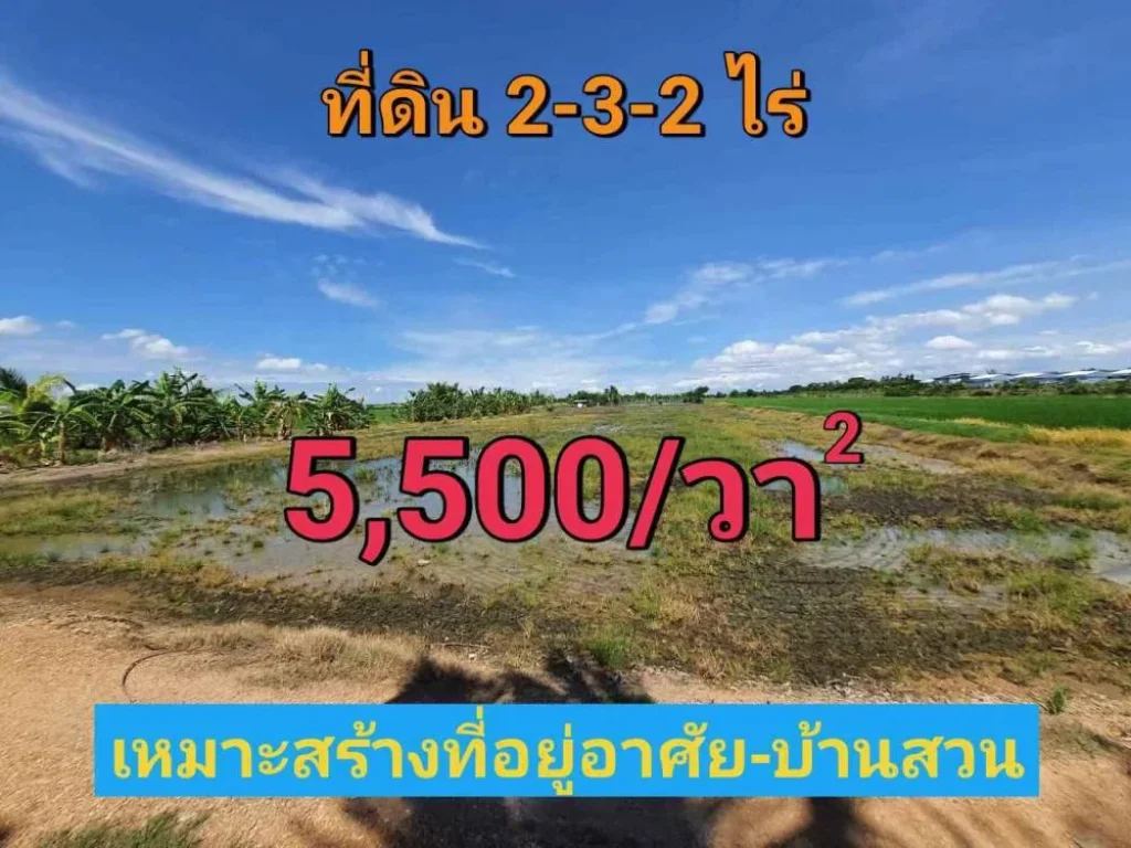 ขายที่ดินติดคลอง 2-3-2 ไร่ เหมาะสร้างบ้านสวน ถนนเลียบคลองโซนหก ใกล้ถนน340 อลาดหลุมแก้ว