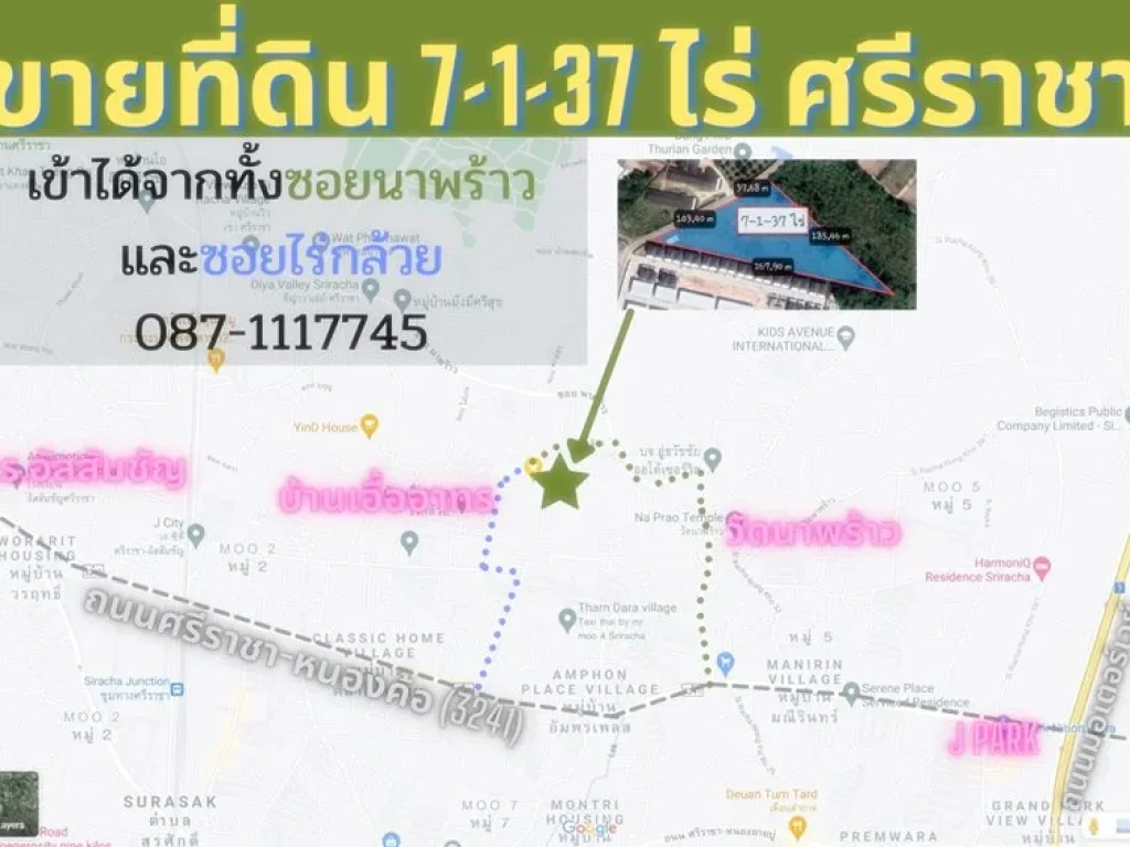 ขาย ที่ดิน ศรีราชา หนองค้อ 7 ไร่กว่า ใกล้วัดนาพร้าว ซอยไร่กล้วยเหมาะสำหรับทำหมู่บ้านจัดสรร