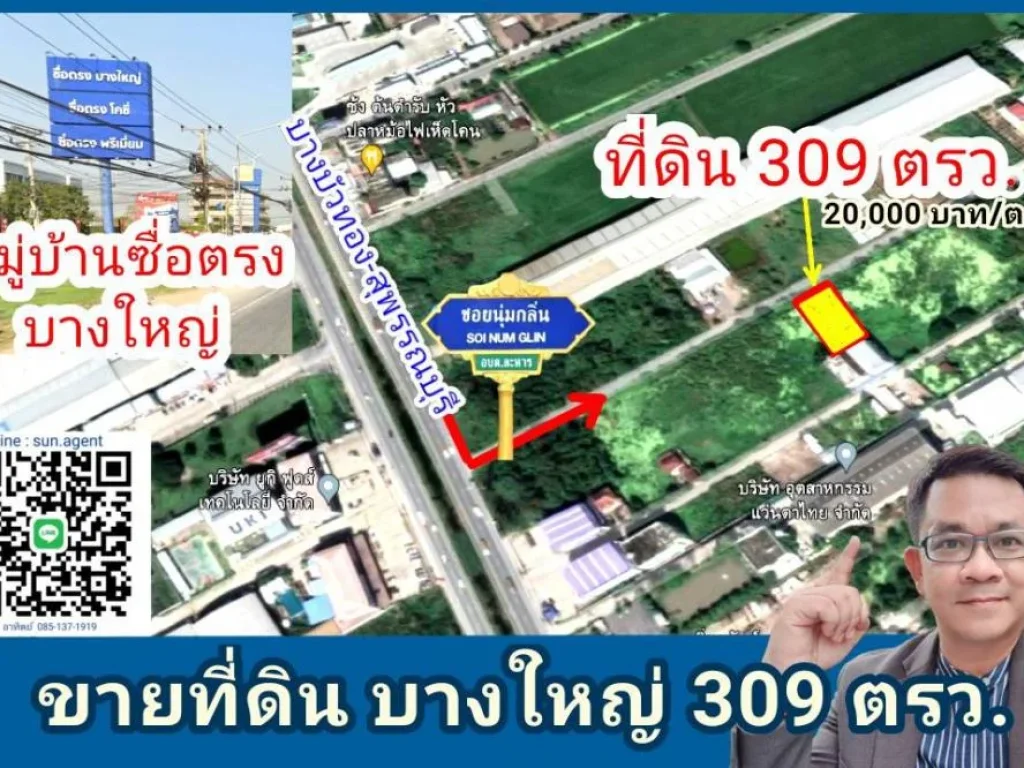 ที่ดิน 309 ตรว บางบัวทอง ตรงข้ามหมู่บ้านซื่อตรง บางใหญ่